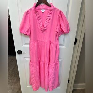 Crown & Ivy Pink Puff Sleeve Midi Dress Size M LIKE NEW
